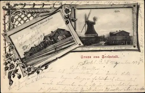Ak Brokstedt in Holstein, Windmühle, Bahnhof, Gleisseite