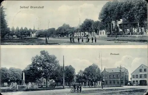 Ak Bad Bramstedt in Holstein, Amtsgericht, Postamt, Denkmal