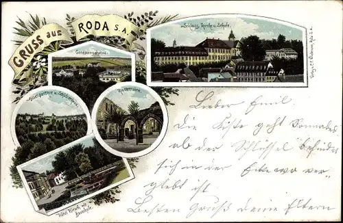 Litho Roda Stadtroda in Thüringen, Schloss, Kirche, Schule, Genesungsheim, Klosterruine