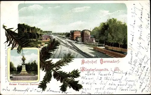 Ak Hermsdorf in Thüringen, Bahnhof Hermsdorf Klosterlausnitz, Kaiser Friedrich Denkmal