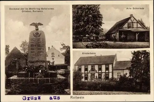 Ak Reitwein im Oderbruch, Kriegerdenkmal, Alte Schmiede, Kinderheim