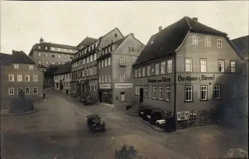 Foto Stadtroda in Thüringen, Platz, Gasthaus zum Bären, Geschäftshaus, Schuhwaren