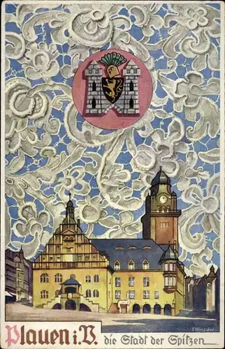 Künstler Wappen Ak Winslöw, E., Plauen im Vogtland, Rathaus, Burg