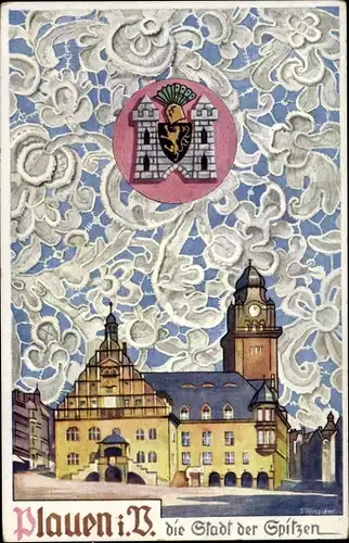 Künstler Wappen Ak Winslöw, E., Plauen im Vogtland, Rathaus, Burg