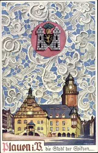 Künstler Wappen Ak Winslöw, E., Plauen im Vogtland, Rathaus, Burg