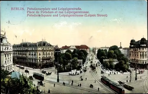Ak Berlin Tiergarten, Potsdamer Platz und Leipziger Straße, Straßenbahn