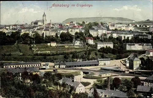 Ak Annaberg Buchholz im Erzgebirge, Teilansicht Annaberg, Bahnanlagen