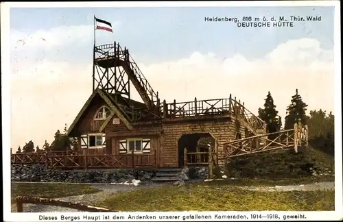 Ak Ilmenau in Thüringen, Heidenberg, Deutsche Hütte, Aussichtsturm