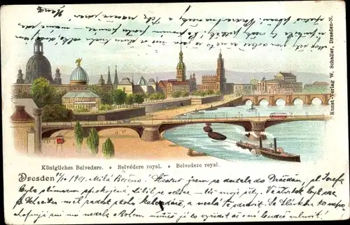 Litho Dresden Altstadt, Königliches Belvedere, Brücke