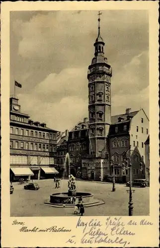 Ak Gera in Thüringen, Markt mit Rathaus, Brunnen