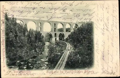 Relief Ak Jocketa Pöhl Vogtland, Blick auf die Elstertalbrücke