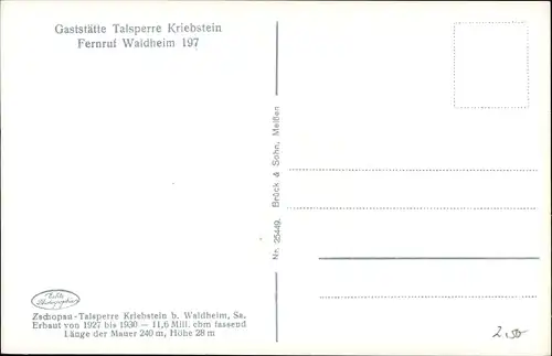 Ak Kriebstein Mittelsachsen, Zschopau Talsperre, Sperrmauer