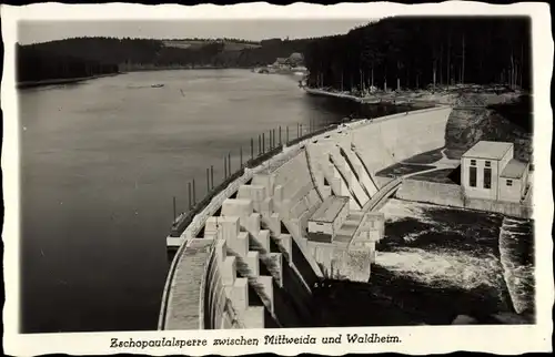 Ak Kriebstein Mittelsachsen, Zschopautalsperre, Talsperre Kriebstein, Staumauer