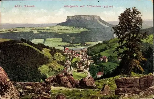 Ak Königstein an der Elbe Sächsische Schweiz, Lilienstein, Gesamtansicht