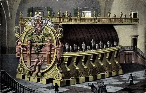 Ak Königstein an der Elbe Sächsische Schweiz, großes Weinfass auf der Festung Königstein