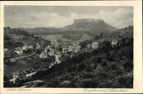 Ak Königstein an der Elbe Sächsische Schweiz, Lilienstein, Gesamtansicht