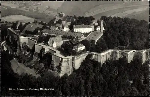 Ak Königstein an der Elbe Sächsische Schweiz, Festung Königstein, Fliegeraufnahme