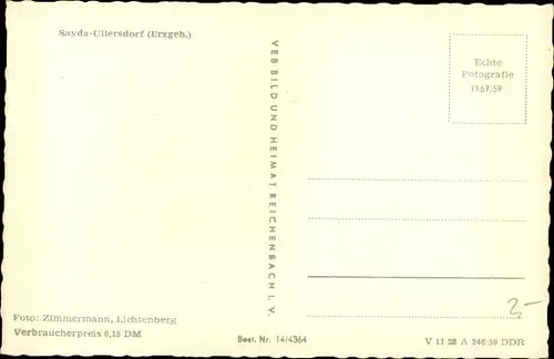 Ak Ullersdorf Sayda im Erzgebirge, Blick auf den Ort