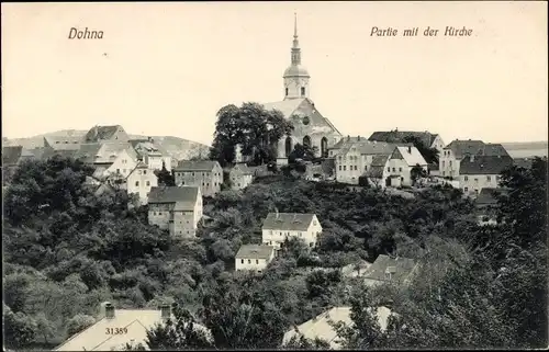 Ak Dohna in Sachsen, Partie mit der Kirche