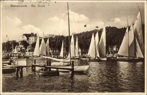 Ak Ostseebad Warnemünde Rostock, Am Strom, Segelboote