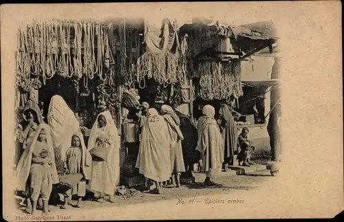 Ak Epiciers arabes, Markt, Stände, Maghreb