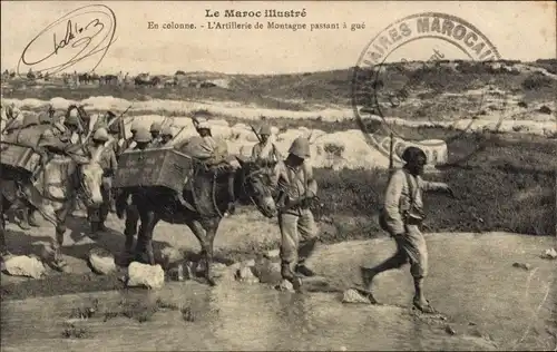 Ak Marokko, Scenes de colonne, L'Artillerie de Montagne passe à gué les Oueds, Maghreb