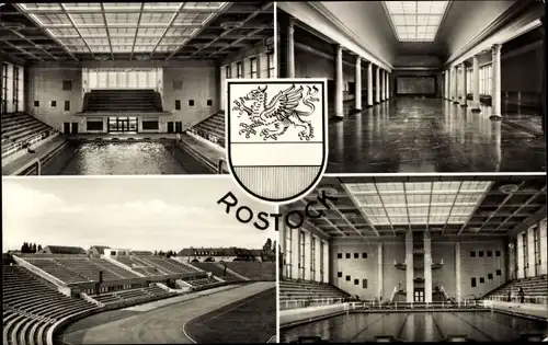 Ak Rostock in Mecklenburg, Stadion, Schwimmhalle, Wappen