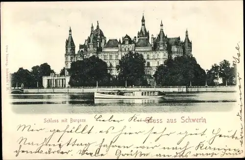 Ak Schwerin in Mecklenburg, Schloss mit Burgsee