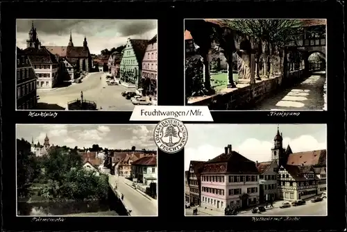 Ak Feuchtwangen in Mittelfranken, Marktplatz, Kreuzgang, Rathaus