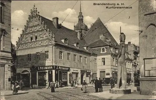Ak Brandenburg an der Havel, Kurfürstenhaus, Geschäft J. Neumann, Roland