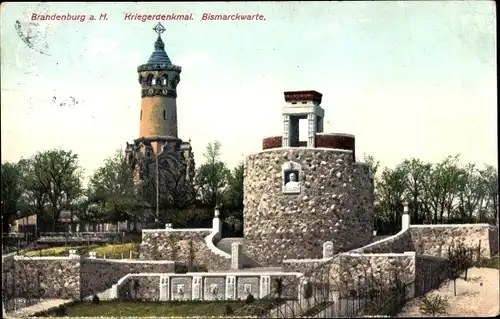 Ak Brandenburg an der Havel, Kriegerdenkmal, Bismarckwarte
