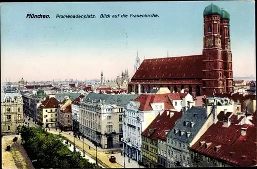 Ak München, Promenadenplatz, Blick auf die Frauenkirche