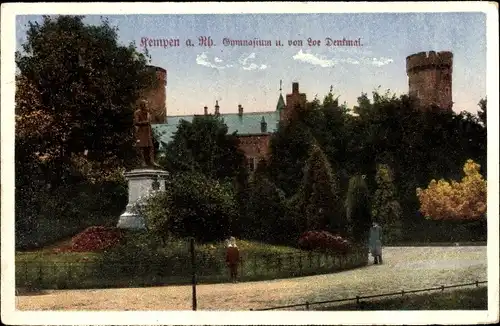 Ak Kempen am Niederrhein, Gymnasium, von Loe Denkmal