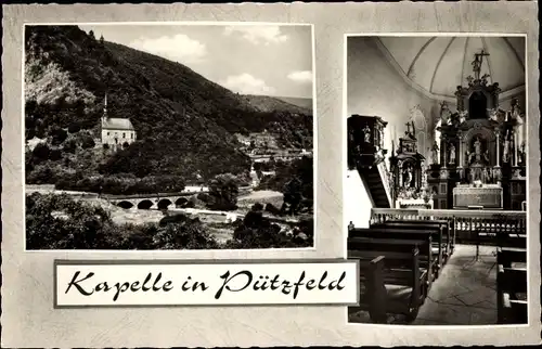 Ak Pützfeld Ahrbrück in Rheinland Pfalz, Kapelle, Außen- und Innenansicht, Altar