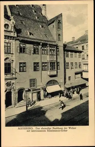 Ak Augsburg in Schwaben, Ehemaliges Bankhaus der Welser, Renaissance-Erker