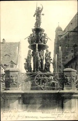 Ak Nürnberg in Mittelfranken, Tugendbrunnen