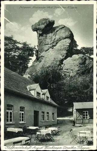 Ak Ibbenbüren im Tecklenburger Land, Kaffeehaus zu den Dörenther Klippen, Aug. Wienkämper, Felsen