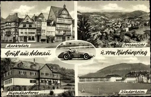 Ak Adenau in der Eifel, Marktplatz, Jugendherberge, Kinderheim, Nürburgring, Rennwagen