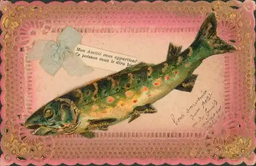 Stoff Ak Glückwunsch 1. April, Anker, Hecht, Stoffschleife