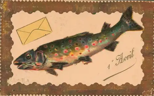 Passepartout Ak Glückwunsch 1. April, Hecht, Biref