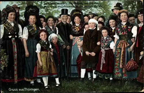 Ak Personen in Thüringer Volkstrachten
