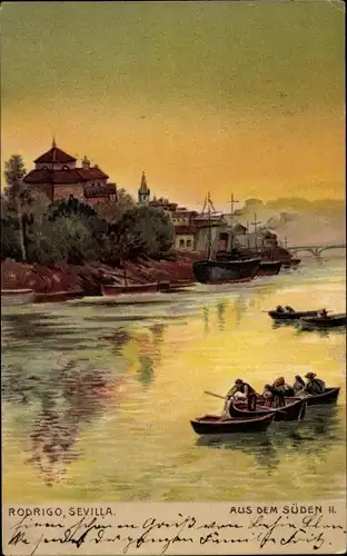 Künstler Ak Rodriga, Sevilla, aus dem Süden II. Ruderpartie, Fischer