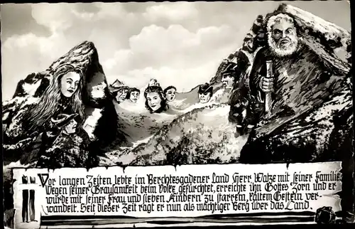 Künstler Ak Berchtesgaden, Herr Watze mit seiner Familie, Berggesichter, Watzmann Sage