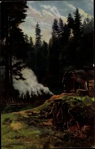 Künstler Ak Hoffmann, H., Köhler im Schwarzwald