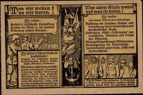 Künstler Ak Was wir wollen Was wir haben, Was unsere Feinde wollen und was sie haben