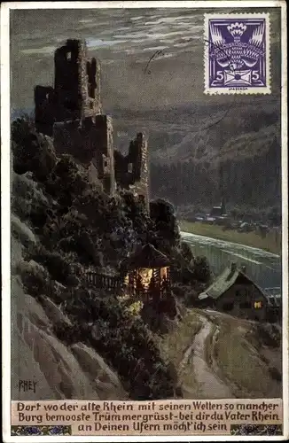 Lied Künstler Ak Hey, Paul, Volksliederkarte Nr 97, Dort wo der alte Rhein mit seinen Wellen