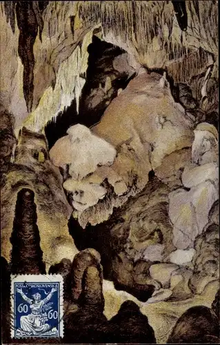 Ak Sloup Slaup Südmähren, Die hängende Tropfsteinbrücke in den Slouper Höhlen