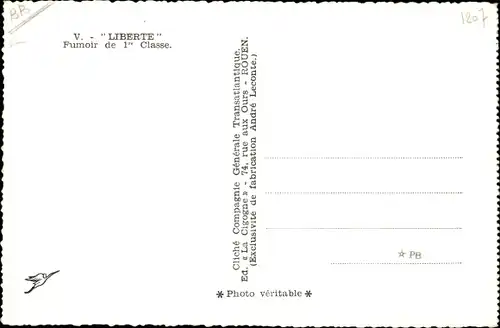 Ak Paquebot, Liberte, Fumoir de 1ere classe, CGT, French Line