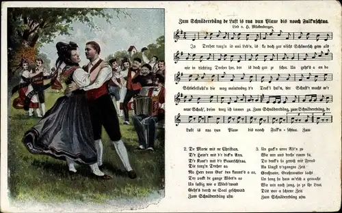 Lied Ak Mückenberger, Hilmar, Tänzer in Tracht, Zum Schnäderdäng de Lust is raa vun Plaue...