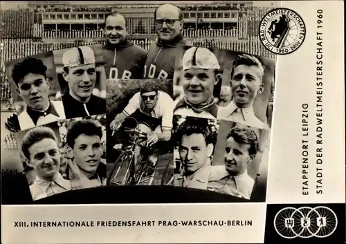 Ak XIII. Internationale Friedensfahrt 1960 Prag Warschau Berlin, Etappenort Leipzig, Radrennfahrer